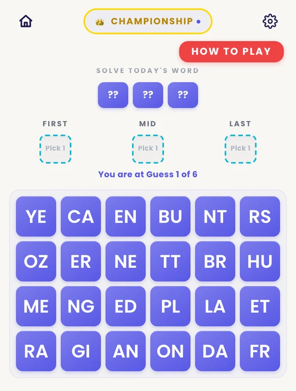 Championship difficulty board with a single pick slot per position