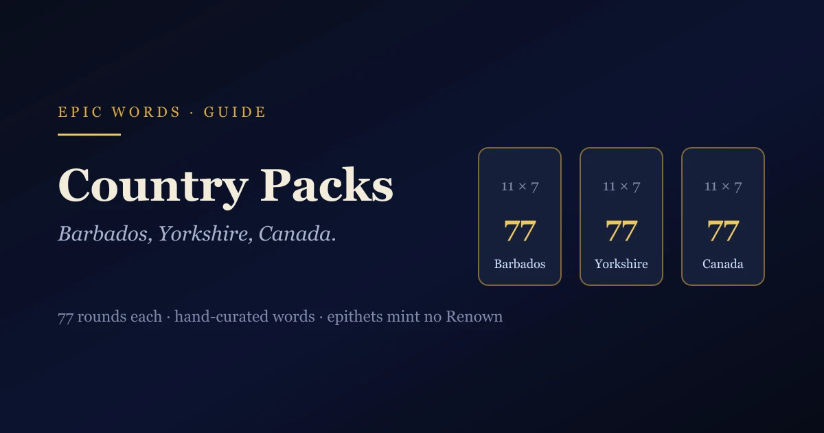 The Epic Words Country Packs: Barbados, Yorkshire and Canada