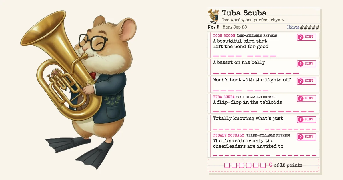 How to Play Tuba Scuba, the Daily Rhyme Puzzle